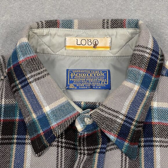 VTG Pendleton Shirt Large Mens Wool Flannel LOBO Plaid Long Sleeve Elbow Patch - Picture 2 of 12